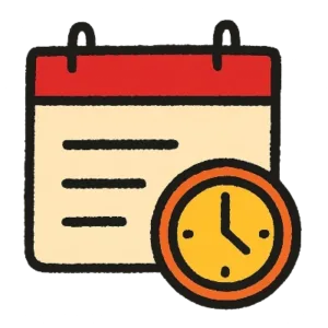 Cartoon calendar and clock representing the timeline for the NM property tax protest process